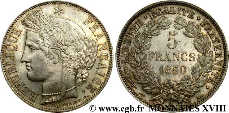 5 francs Cérès Deuxième république 1850 Paris F.327/4 VZ 