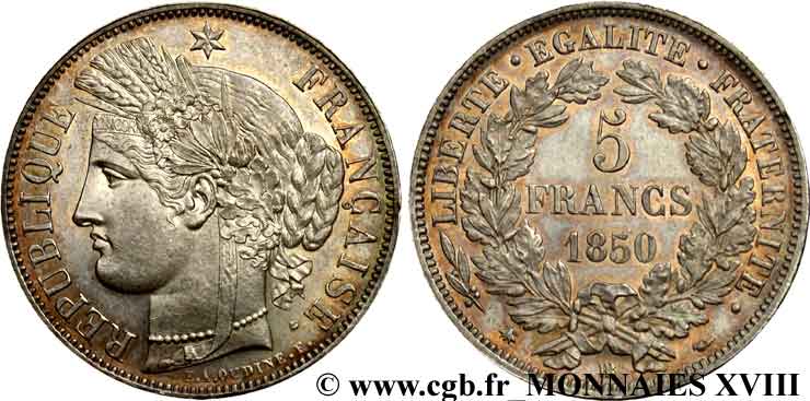 5 francs Cérès Deuxième république 1850 Strasbourg F.327/5 AU 
