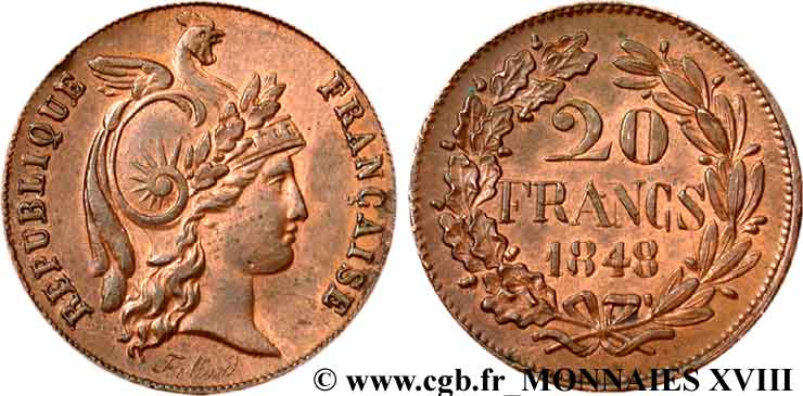 Concours de 20 francs, essai d’Alard 1848 Paris VG.3041  VZ 