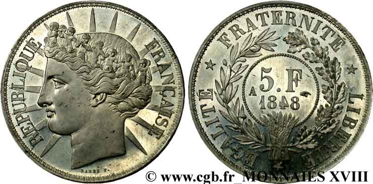 Concours de 5 francs, essai de Barre 1848 Paris VG.3060 var. fST 