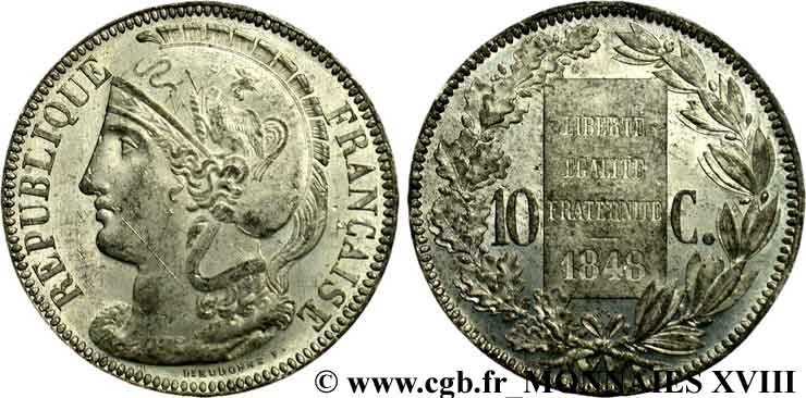 Concours de 10 centimes, essai de Dieudonné 1848 Paris VG.3137 var. AU 