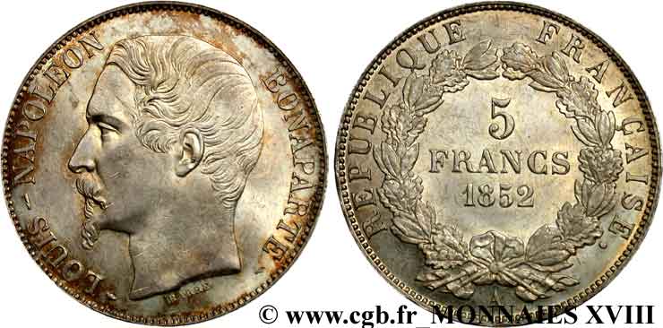 5 francs Louis-Napoléon 1852 Paris F.329/1 SPL 