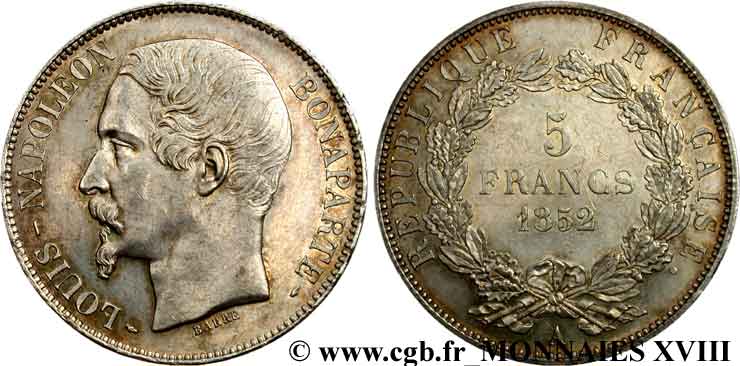 5 francs Louis-Napoléon 1852 Paris F.329/1 EBC 