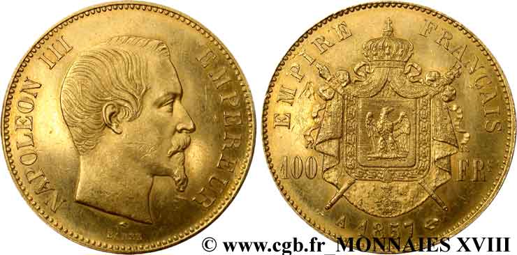 100 francs or Napoléon III tête nue 1857 Paris F.550/4 VZ 