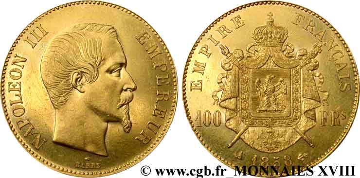 100 francs or Napoléon III tête nue 1858 Paris F.550/5 SUP 