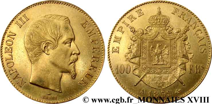 100 francs or Napoléon III tête nue 1859 Paris F.550/7 SPL 