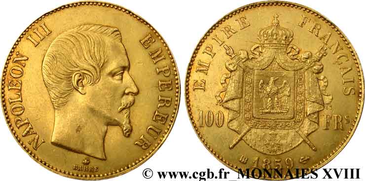 100 francs or Napoléon III tête nue 1859 Strasbourg F.550/8 TTB 