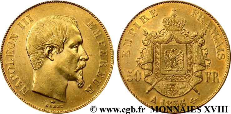 50 francs or Napoléon III, tête nue 1856 Paris F.547/3 SUP 