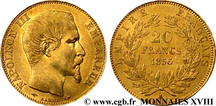 20 francs or Napoléon III, tête nue 1856 Paris F.531/9 TTB 