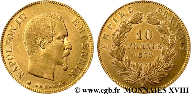 10 francs Napoléon III tête nue, grand module 1855 Strasbourg F.506/2 BB 