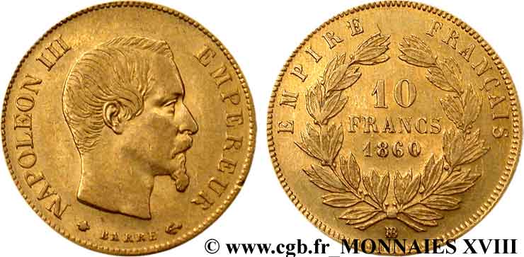 10 francs Napoléon III tête nue, grand module 1860 Strasbourg F.506/11 SS 