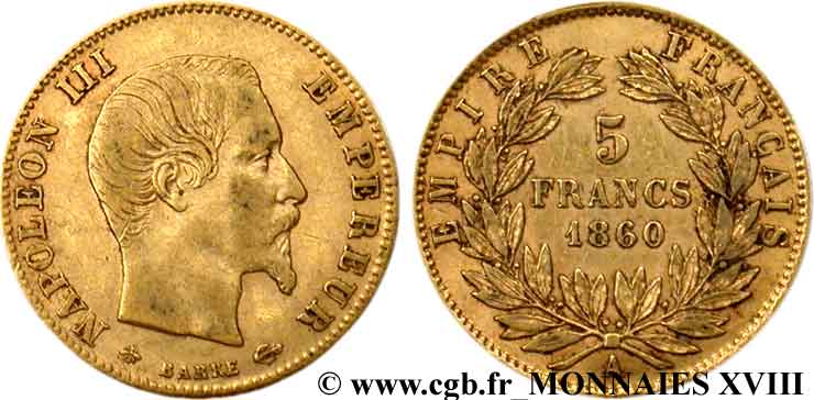 5 francs Napoléon III tête nue, grand module 1860 Paris F.501/11 XF 
