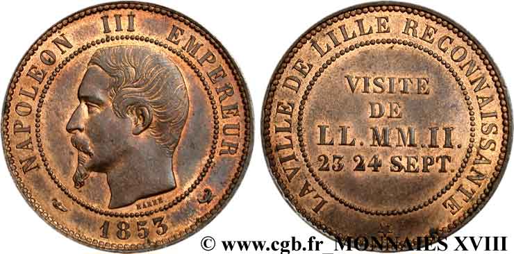 Module 10 centimes, visite impériale à Lille les 23 et 24 septembre 1853 1853 Paris VG.3365  VZ 