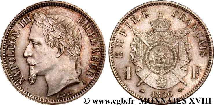 1 franc Napoléon III, tête laurée 1866 Paris F.215/3 AU 