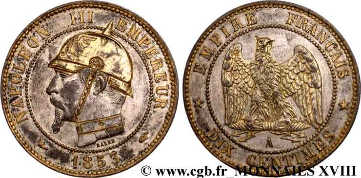 Dix centimes Napoléon III tête nue 1853 Paris F.133/2 MBC 