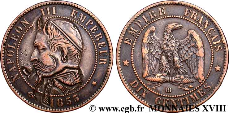Monnaie satirique, module de 10 centimes, regravée 1855 Strasbourg F.133/23 XF 