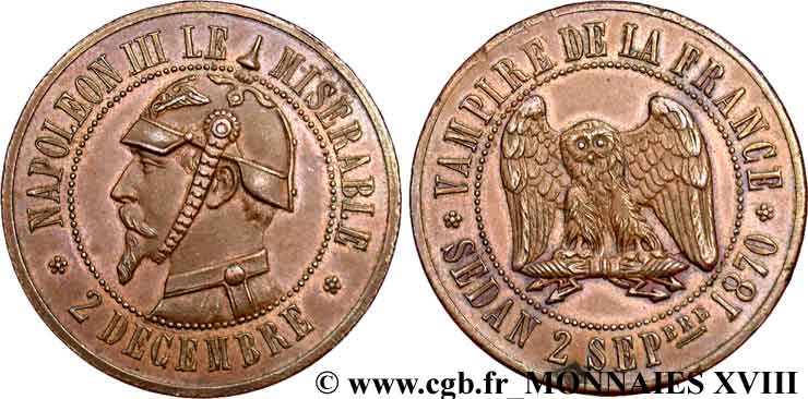 Monnaie satirique, module de 10 centimes 1870  Coll.34  VZ 