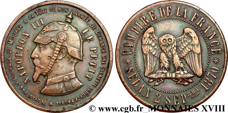 Monnaie satirique, module de 10 centimes 1870  Coll.38  TTB 