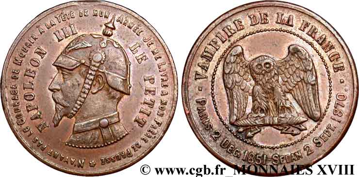 Monnaie satirique, module de 10 centimes 1870  Coll.40  XF 