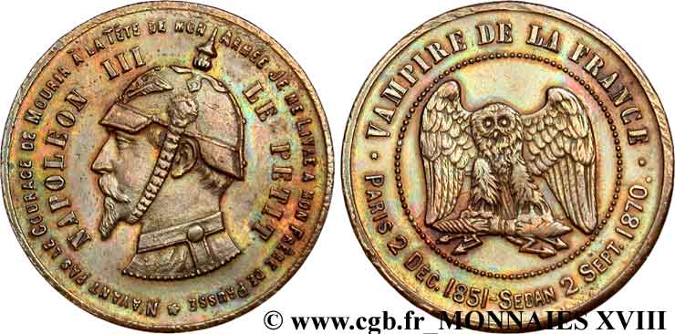 Monnaie satirique, module de 10 centimes 1870  Coll.40 var. SPL 