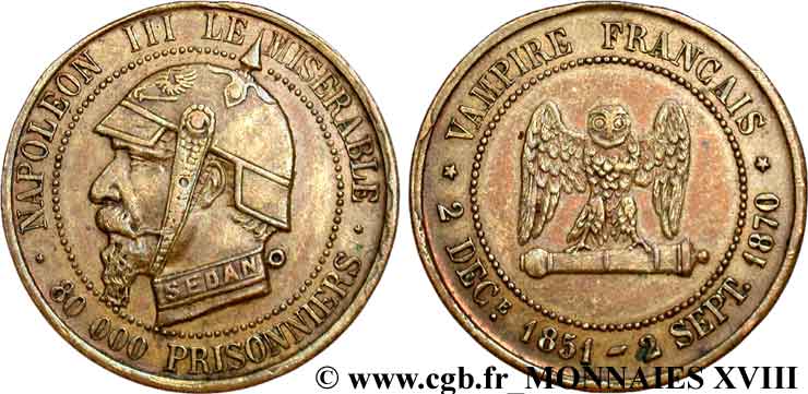 Monnaie satirique, module de 5 centimes 1870  Coll.42  TTB 