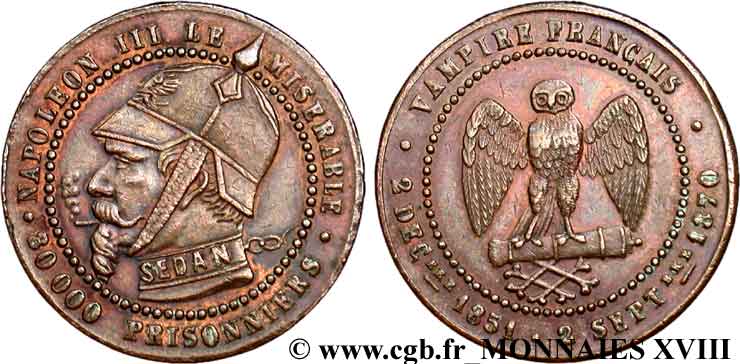 Monnaie satirique, module de 5 centimes 1870  Coll.44  SPL 