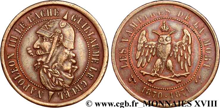 Monnaie satirique, module de 5 centimes 1870  Coll.-  AU 