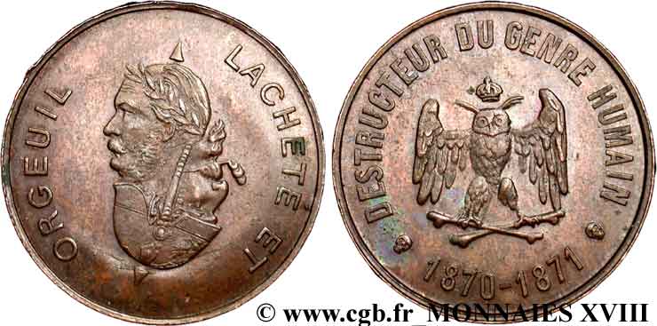 SATIRICAL COINS - 1870 WAR AND BATTLE OF SEDAN Médaille satirique au module de 10 centimes AU