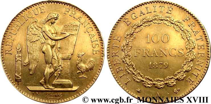 100 francs génie, tranche inscrite en relief Dieu protège la France 1879 Paris F.552/2 MBC 