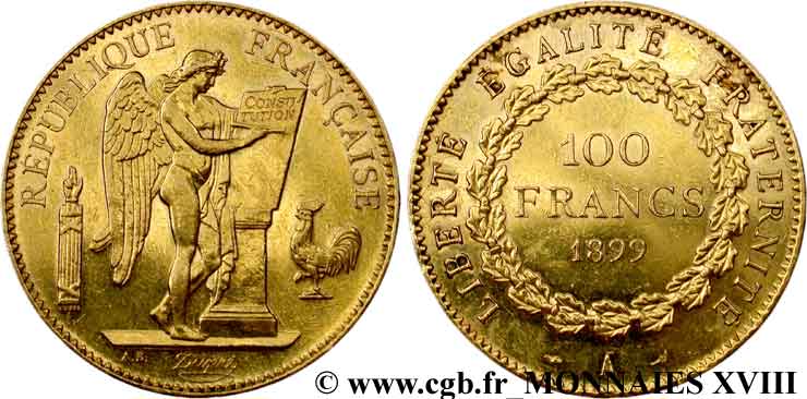 100 francs génie, tranche inscrite en relief Dieu protège la France 1899 Paris F.552/12 MBC 