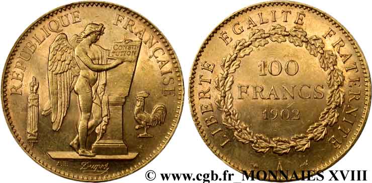 100 francs génie, tranche inscrite en relief Dieu protège la France 1902 Paris F.552/15 VZ 