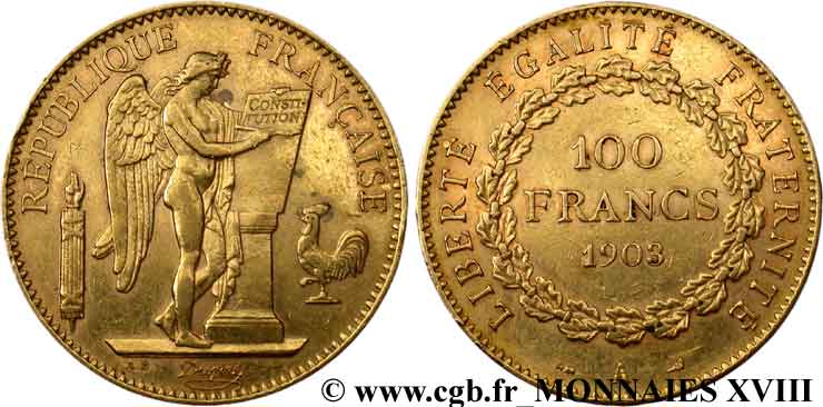 100 francs génie tranche inscrite en relief Dieu protège la France 1903 Paris F.552/16 TTB 