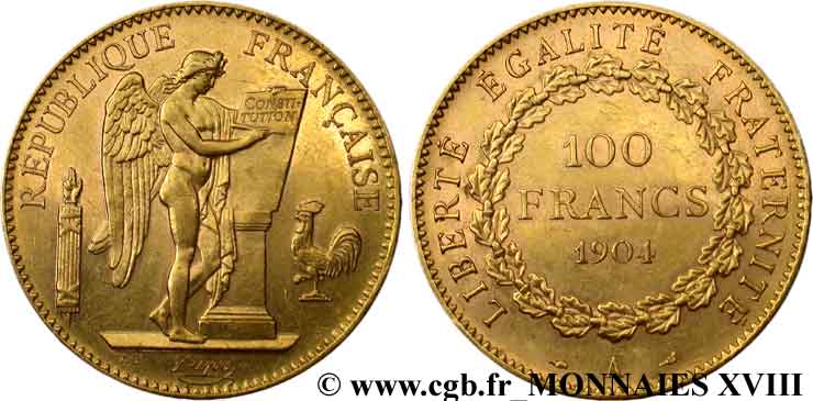 100 francs génie, tranche inscrite en relief Dieu protège la France 1904 Paris F.552/17 SUP 