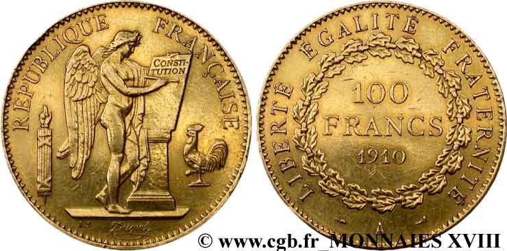 100 francs génie, tranche inscrite en relief liberté égalité fraternité 1910 Paris F.553/4 XF 
