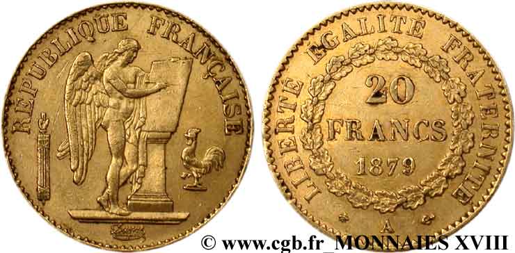 20 francs génie, Troisième république 1879 Paris F.533/7 MBC 