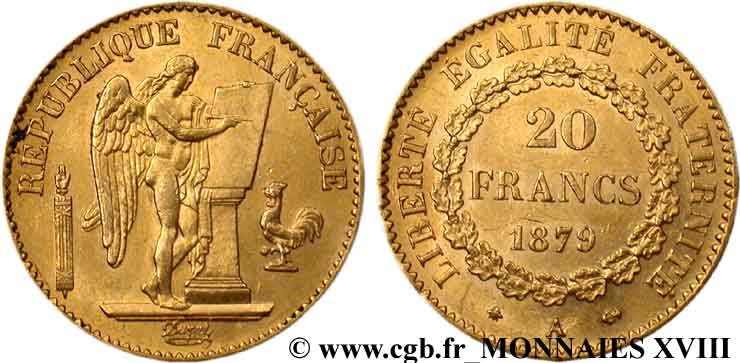 20 francs génie, Troisième république 1879 Paris F.533/8 EBC 