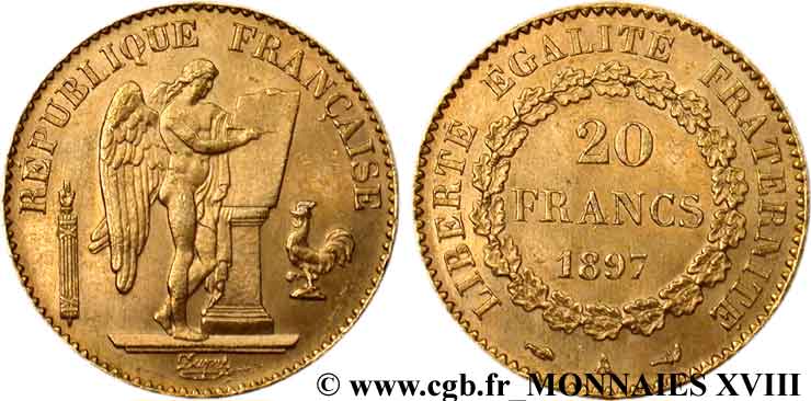 20 francs génie, Troisième république 1897 Paris F.533/22 AU 