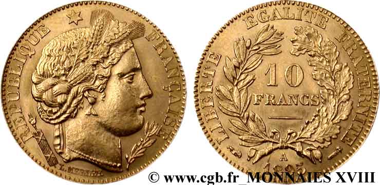 10 francs Cérès, Troisième république 1895 Paris F.508/3 EBC 