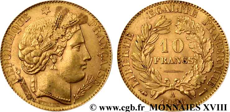 10 francs Cérès, Troisième république 1896 Paris F.508/4 AU 