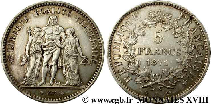 5 francs Hercule 1871 Bordeaux F.334/5 SS 