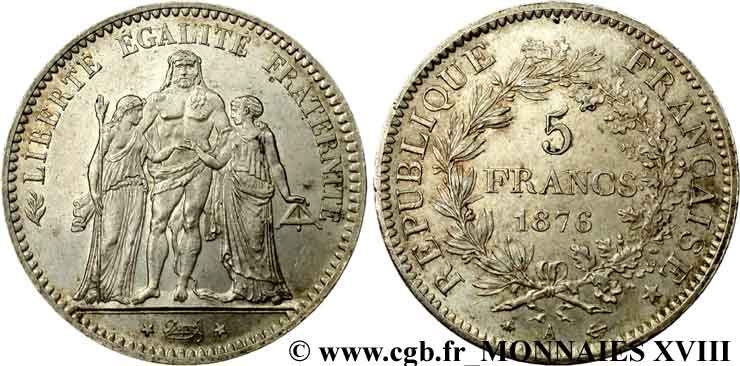 5 francs Hercule 1876 Paris F.334/17 SUP 