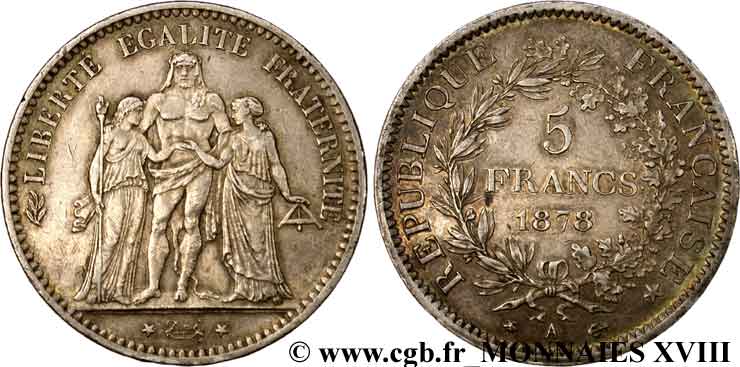 5 Francs Hercule 1878 Paris F.334/21 SS 