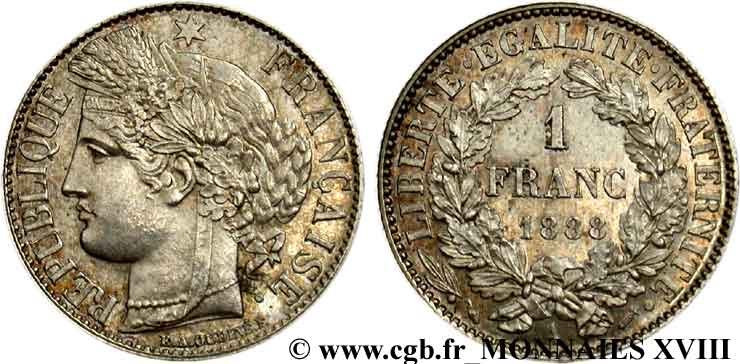 1 franc Cérès Troisième république 1888 Paris F.216/10 VZ 