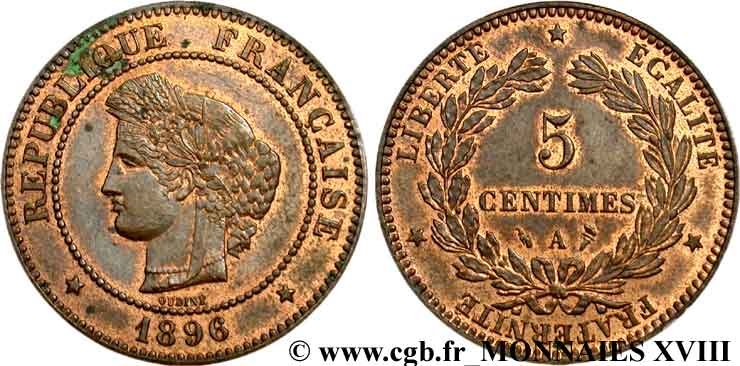5 centimes Cérès 1896 Paris F.118/38 SPL 