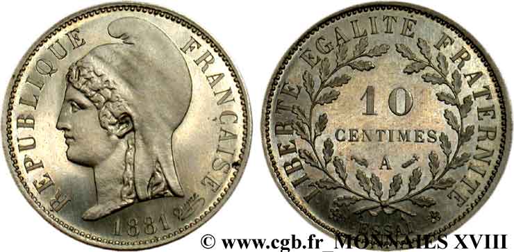 Essai de 10 centimes Dupré 1881 Paris VG.3971  MS 