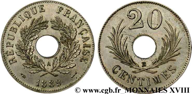 Essai de 20 centimes par Merley 1889 Paris VG.4108 var. EBC 