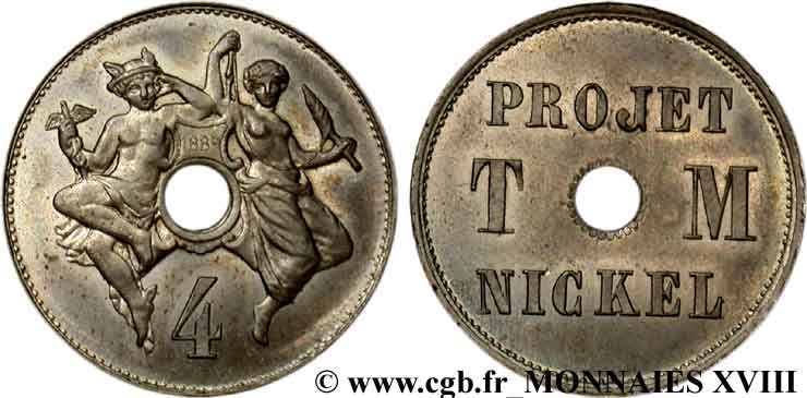 Série de trois essais de 1, 2 et 4 centimes en nickel n.d.  VG.4110-4111-4112  FDC 