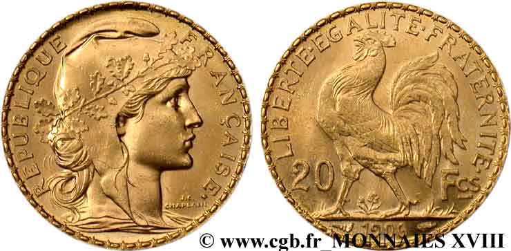 20 francs Coq, Dieu protège la France 1906 Paris F.534/11 EBC 