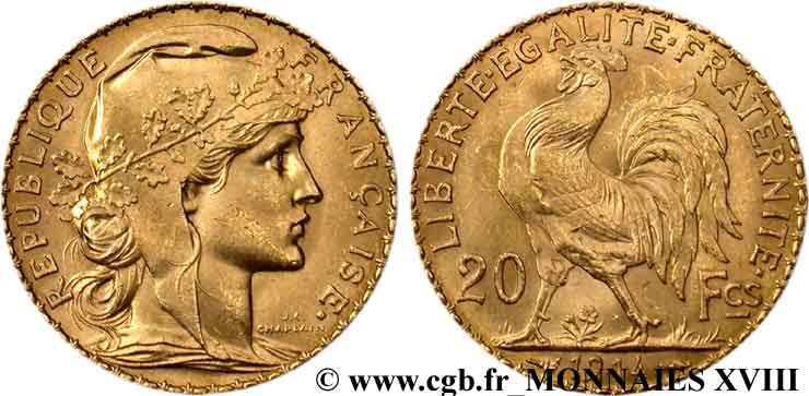 20 francs Coq, liberté égalité fraternité 1914 Paris F.535/8 AU 