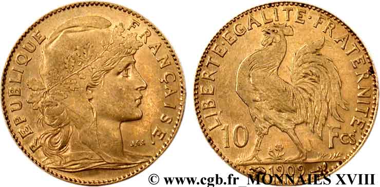 10 francs Coq 1909 Paris F.509/10 XF 